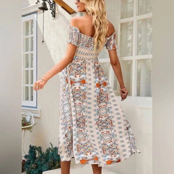 Women’s Boho Small Off-Shoulder Dress - Picture 2 of 16